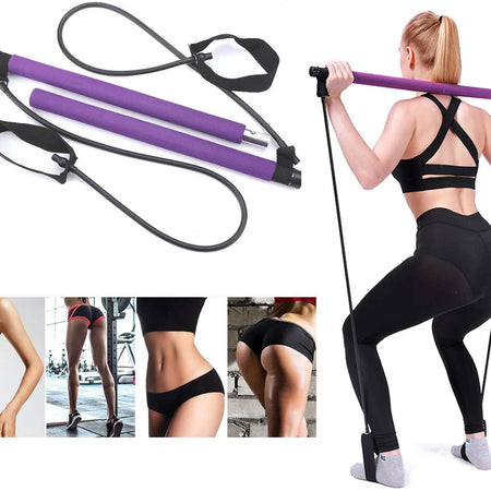 Adjustable Pilates Bar Kit Resistance Band Exercise Stick Toning Gym