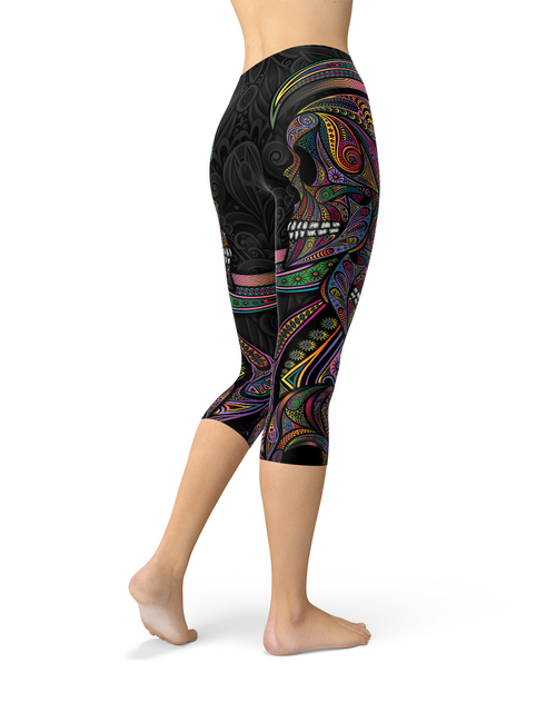 Load image into Gallery viewer, Womens Sugar Skull Capri Leggings
