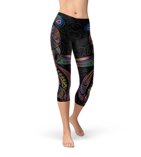 Womens Sugar Skull Capri Leggings