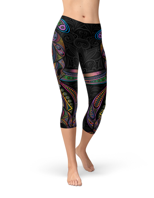 Load image into Gallery viewer, Womens Sugar Skull Capri Leggings
